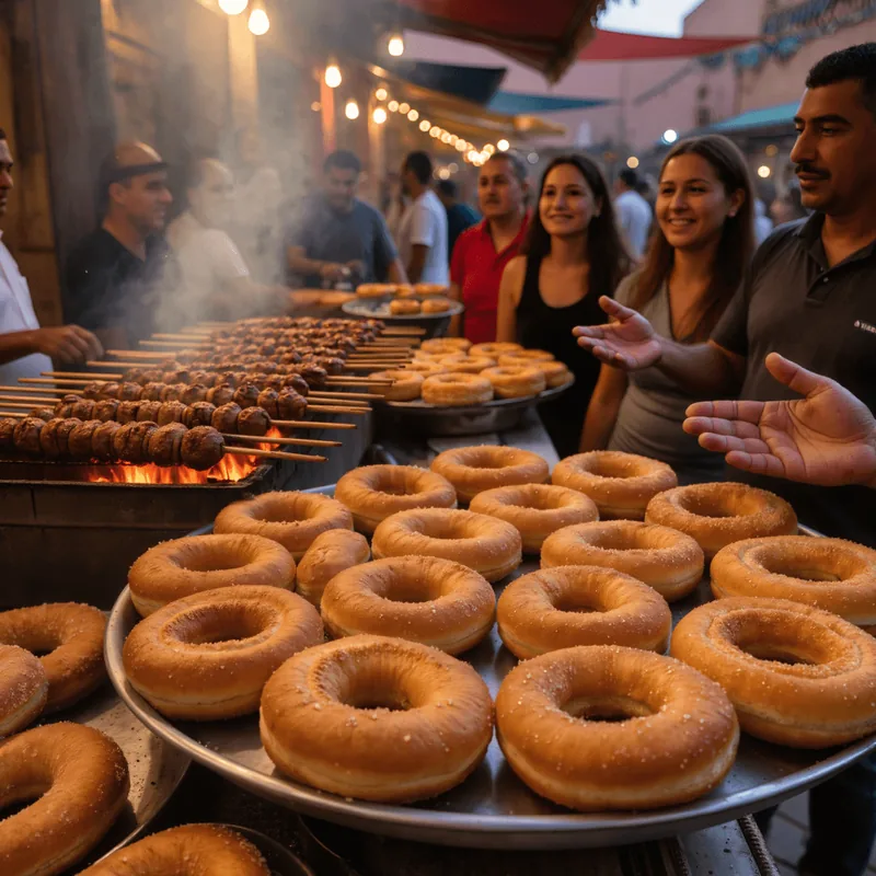 Travelers enjoying rooftop dining with view of Marrakech medina among best things to do in Marrakech, Marrakech street food Tour