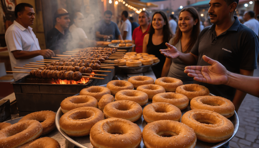 Travelers enjoying rooftop dining with view of Marrakech medina among best things to do in Marrakech, Marrakech street food Tour