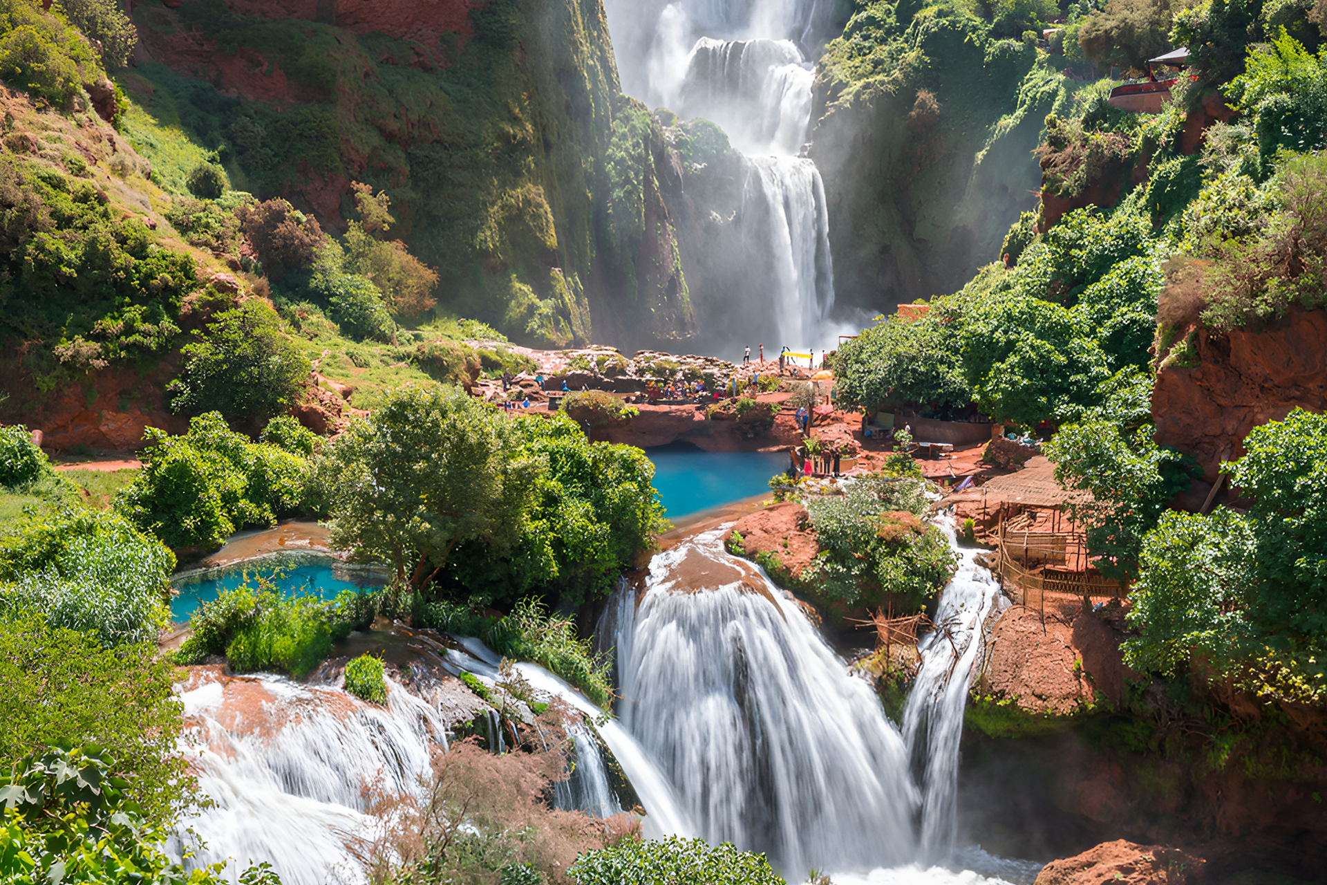 Group enjoying mountain view during Marrakech day trips to Atlas Mountains