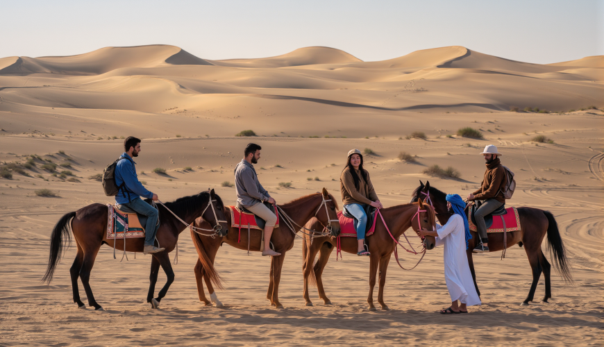 Camel caravan at sunset during Marrakech desert tour in Sahara