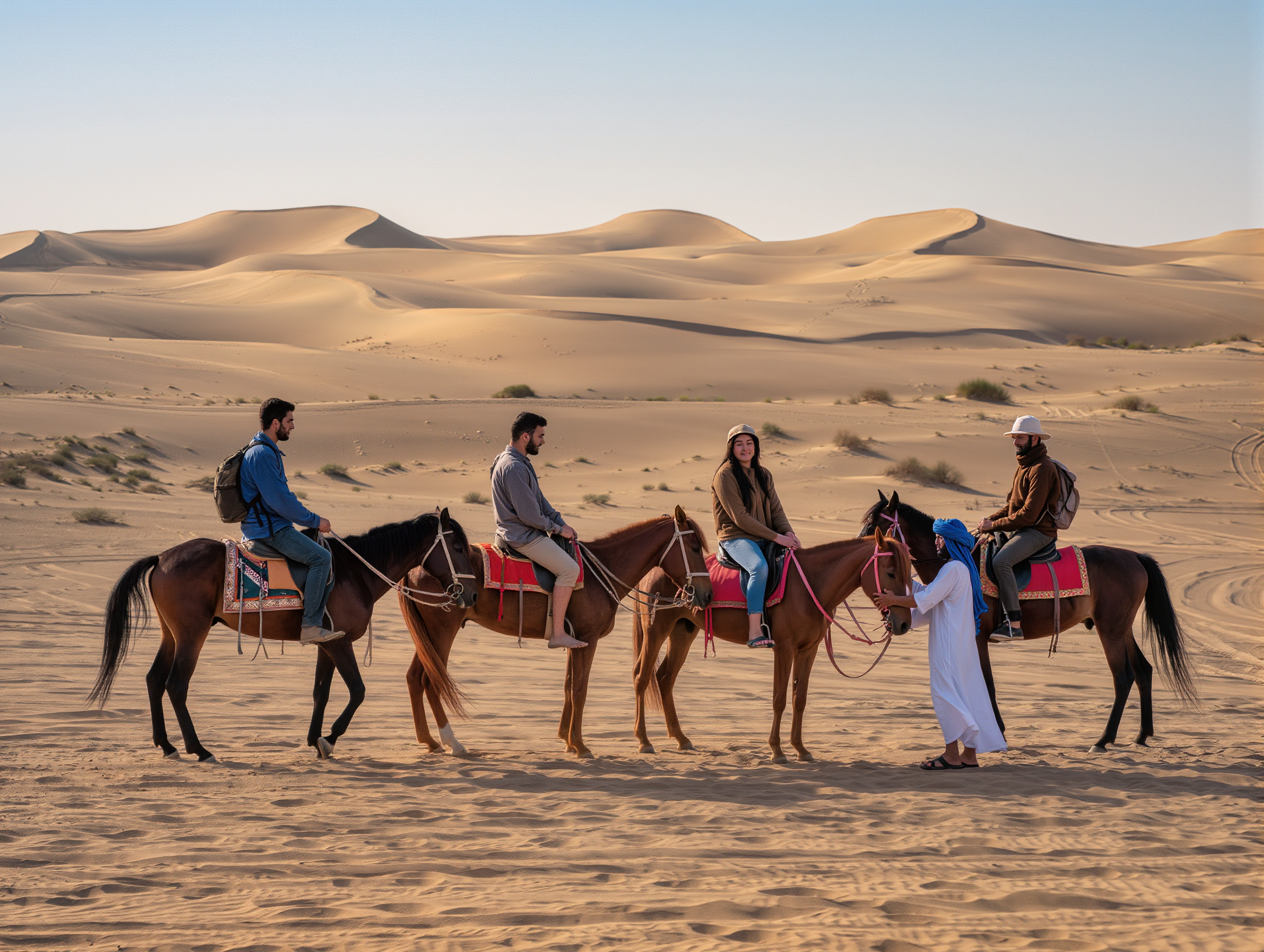 Camel caravan at sunset during Marrakech desert tour in Sahara