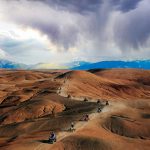Luxury desert camp at sunset during Marrakech desert tour in Sahara Morocco
