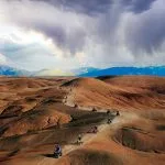 Luxury desert camp at sunset during Marrakech desert tour in Sahara Morocco