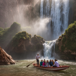 Group hiking on a scenic Marrakech day trip in the Atlas Mountains near a Berber village.