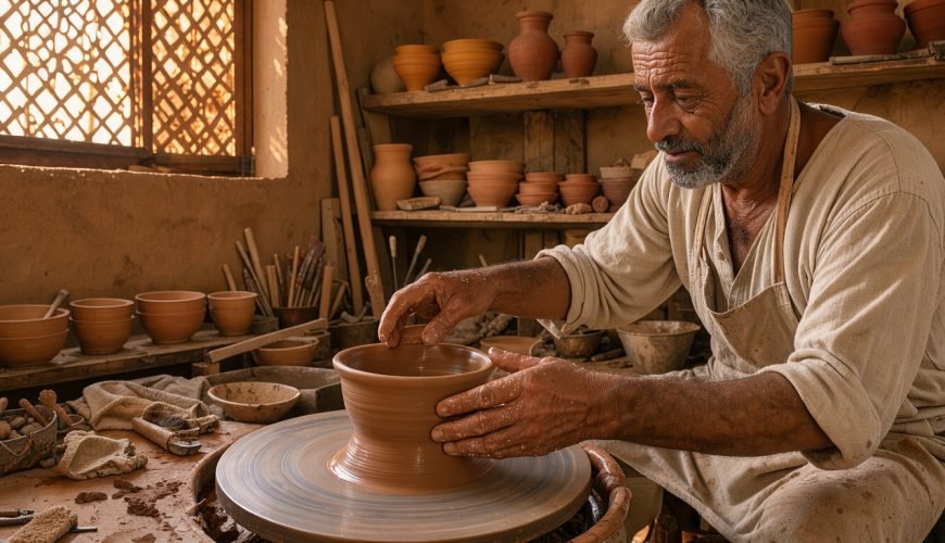 Artisan guiding travellers during a hands-on Marrakech Workshop in a medina atelier