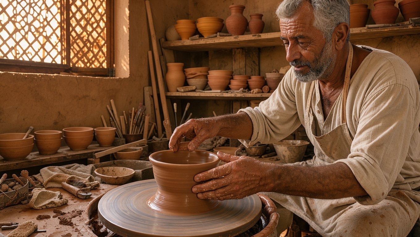 Artisan guiding travellers during a hands-on Marrakech Workshop in a medina atelier