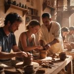 Artisan guiding travellers during a hands-on Marrakech Workshop in a sunlit medina atelier