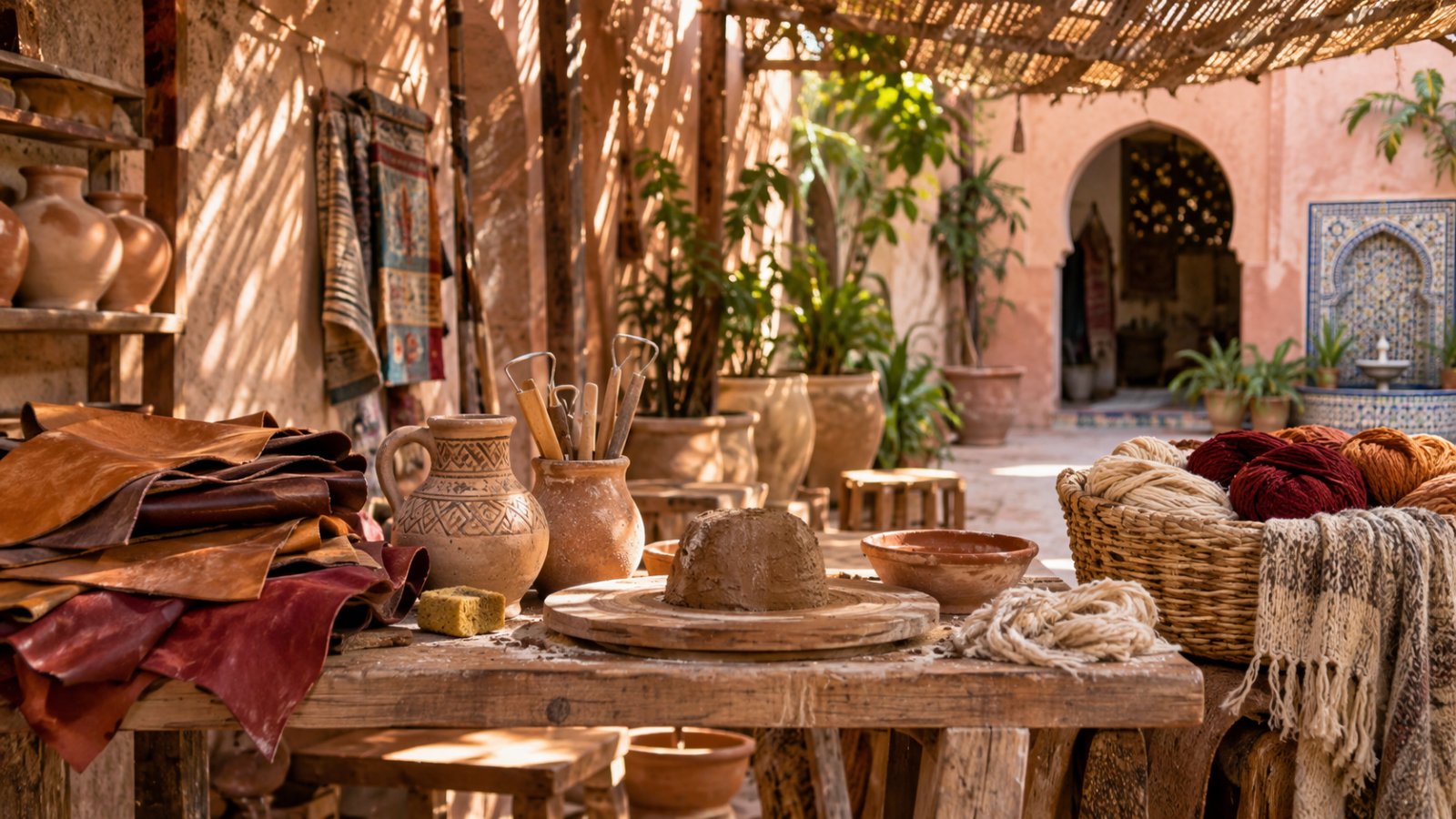 Artisan guiding travelers during a hands-on Marrakech Workshop in a medina pottery atelier