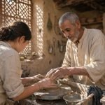Artisan guiding a small group during a hands-on Marrakech Workshop in a pottery studio