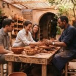 Artisan guiding a small group during a hands-on Marrakech Workshop in a pottery studio