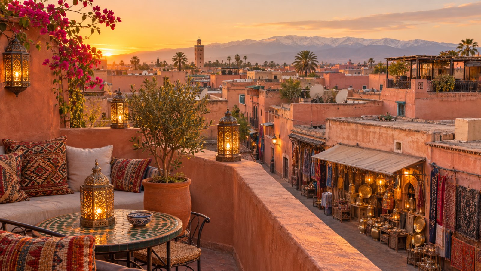 Travelers exploring the lanes of the Marrakech medina during golden hour, a scene reflecting the changing things to do in