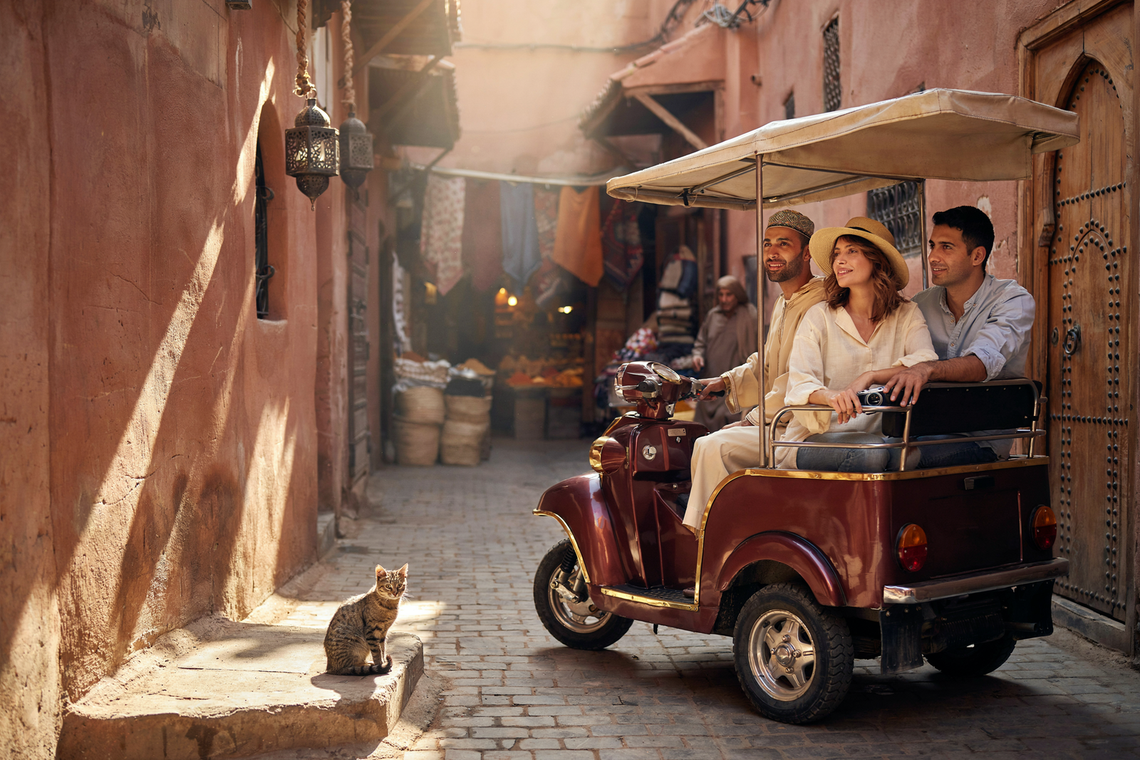 Tuk Tuk Marrakech : Private City Tours 3 Traditional tuk tuk driving through the Marrakech Medina on a city tour