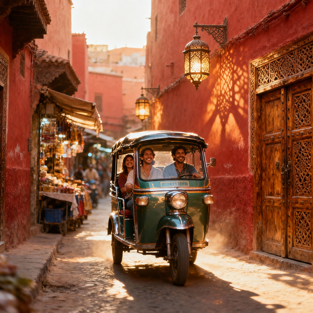 Tuk Tuk Marrakech : Private City Tours 4 Tuk tuk Marrakech sunset ride with golden light over the red city
